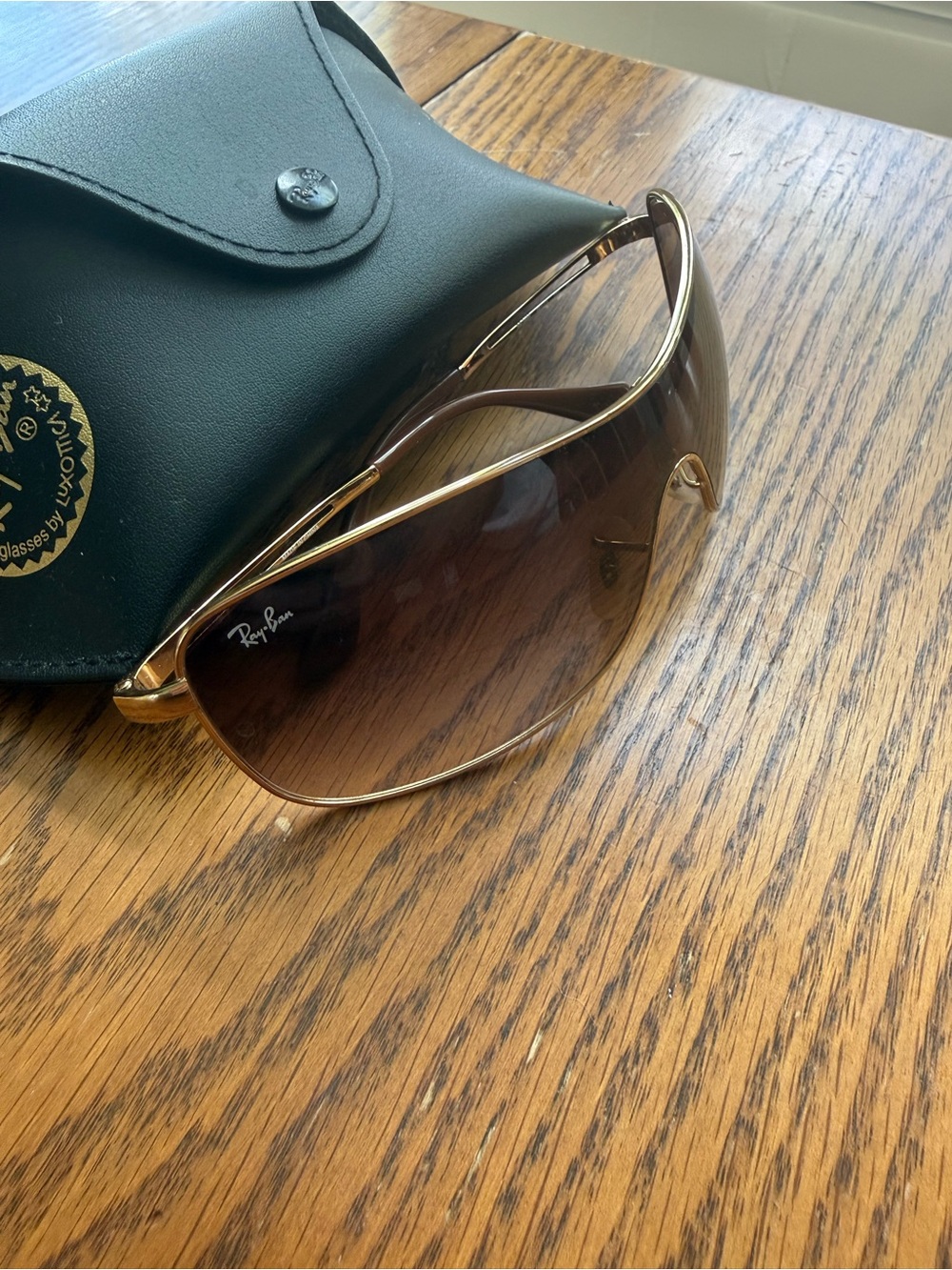 Ray-Ban Gold Frame Brown Gradient Shield Sunglasses - Picture 3 of 9